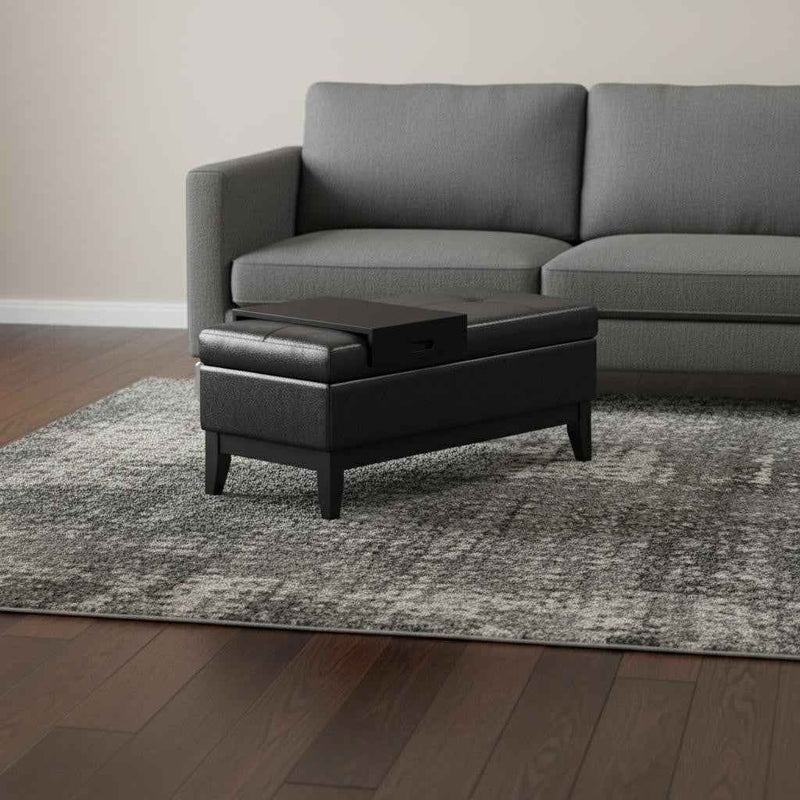 42" Dark Brown and Black Upholstery Storage Ottoman