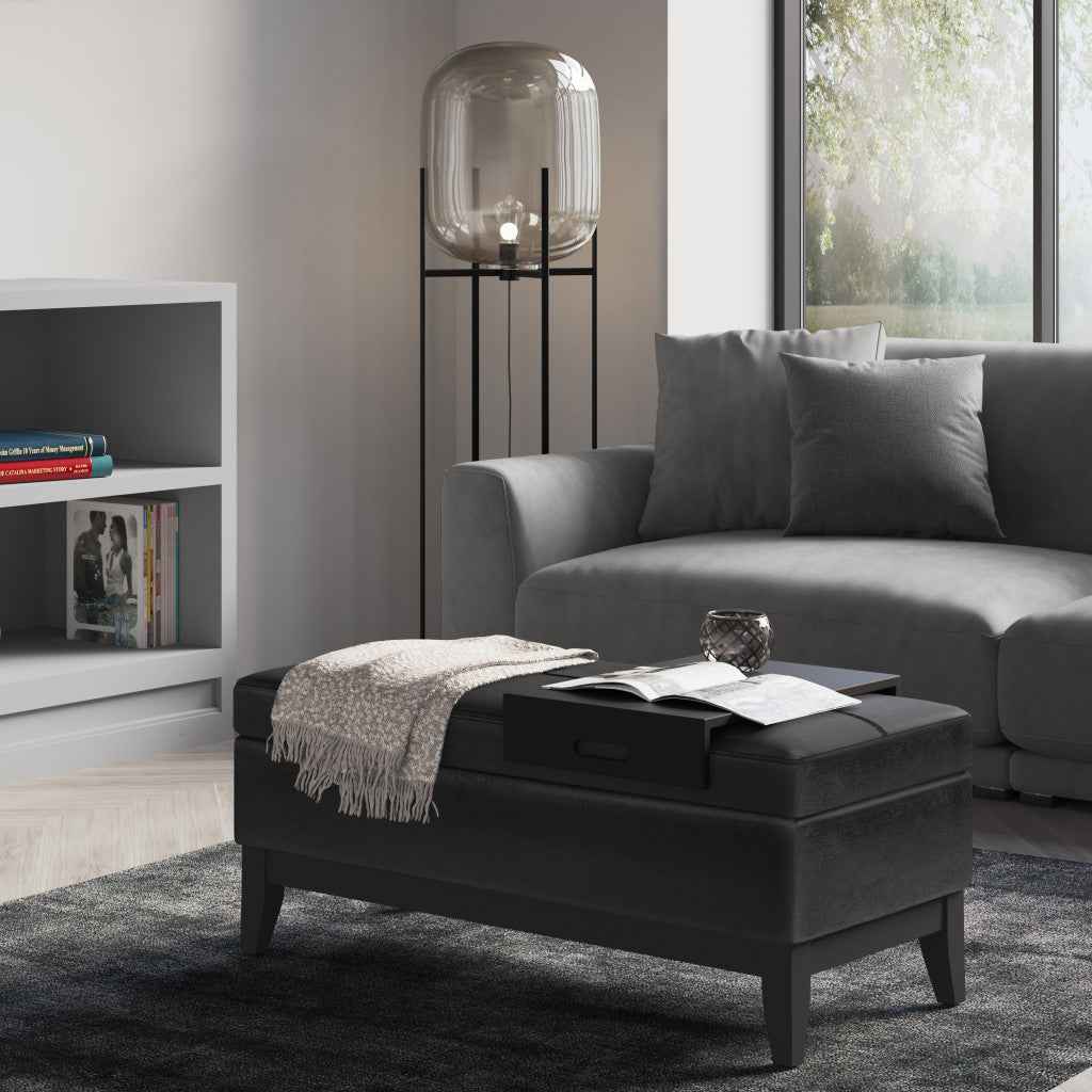 42" Dark Brown and Black Upholstery Storage Ottoman