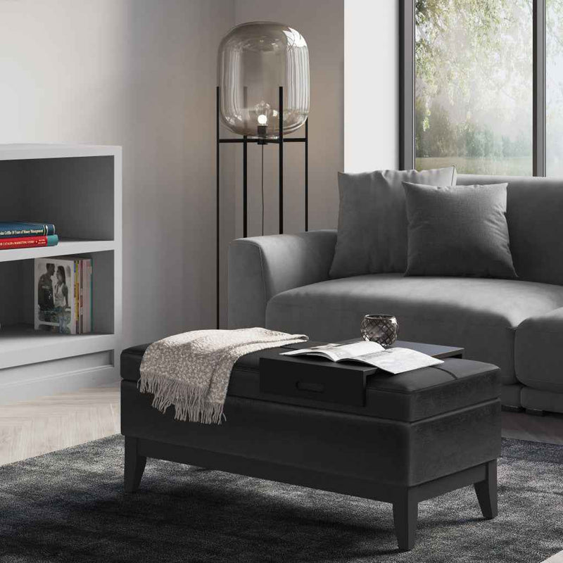 42" Dark Brown and Black Upholstery Storage Ottoman