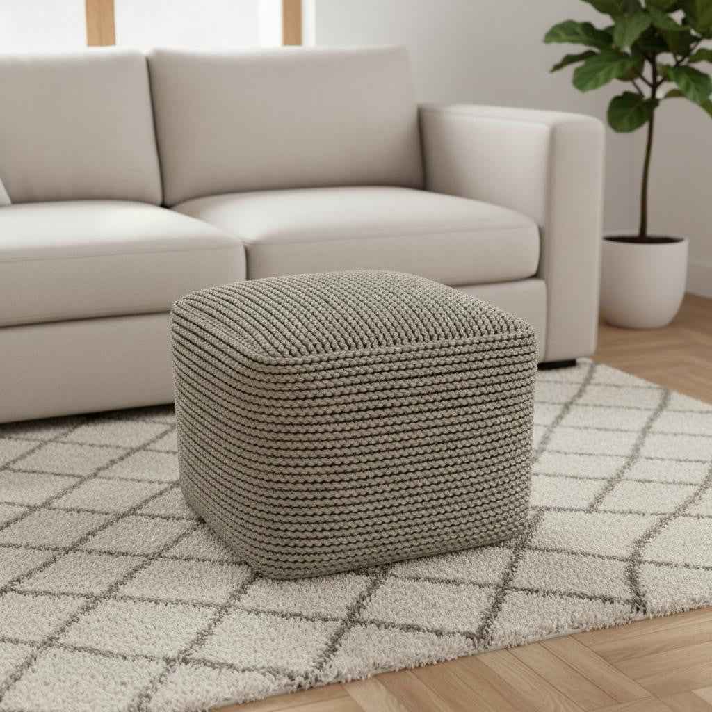 18" Brown Fabric Pouf Ottoman
