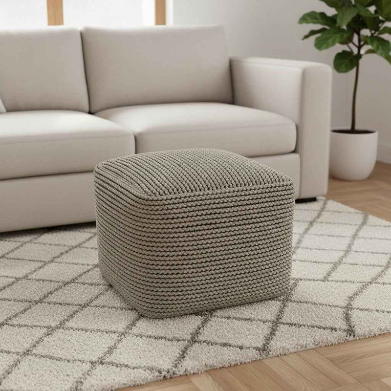 18" Brown Fabric Pouf Ottoman