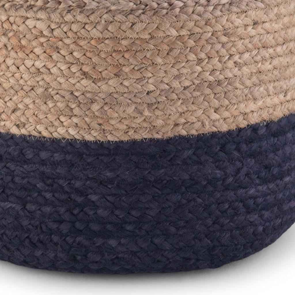 18" Blue Jute Round Pouf Ottoman