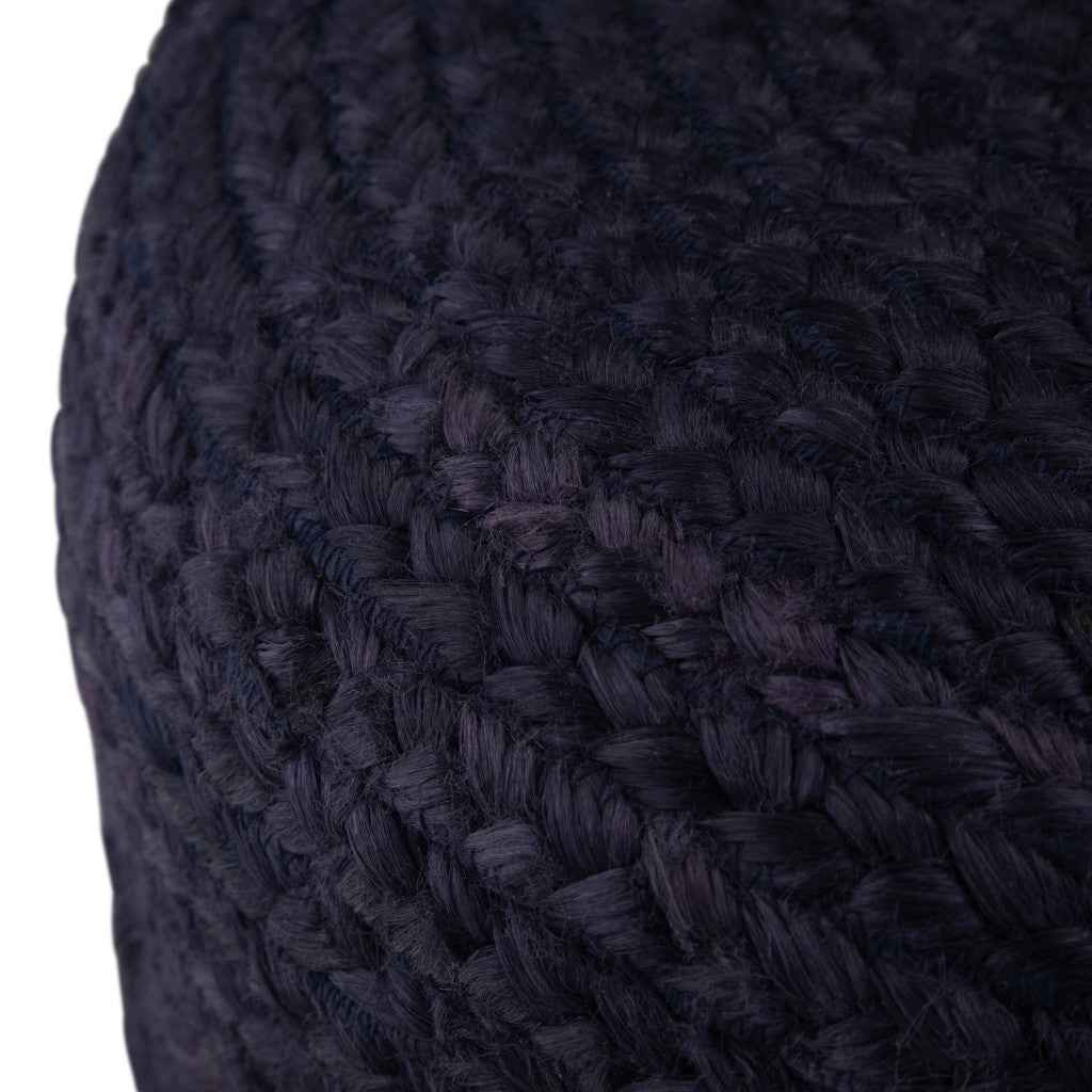 18" Blue Jute Round Pouf Ottoman