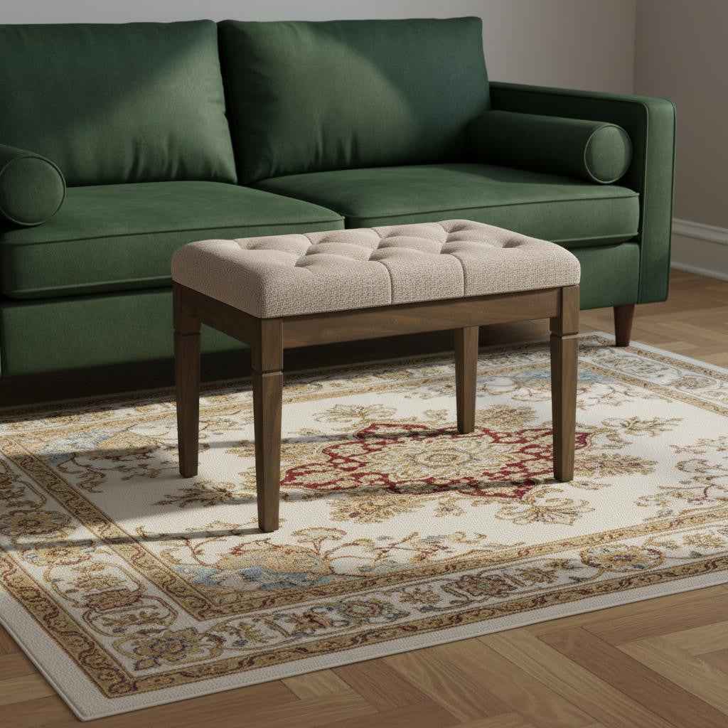 28" Natural and Brown Fabric Ottoman