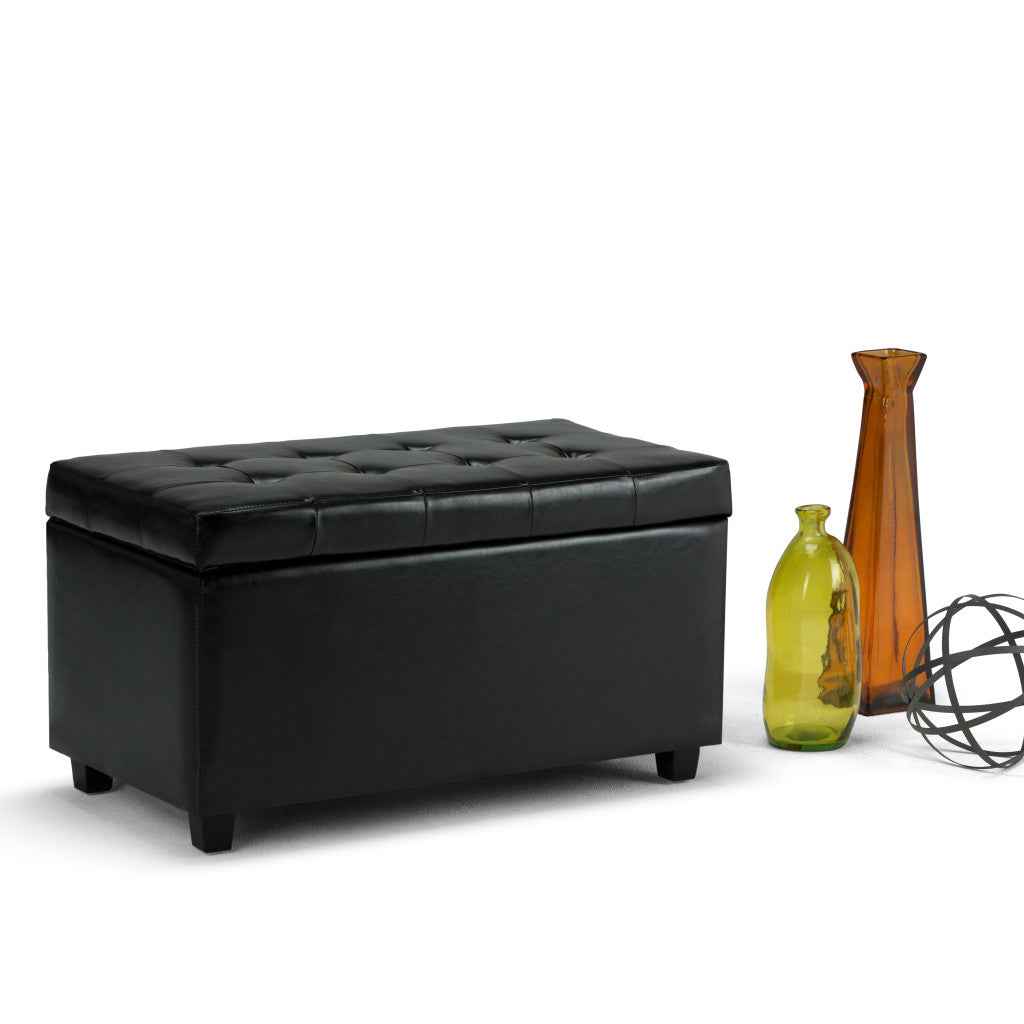 34" Dark Brown and Black Upholstery Storage Ottoman