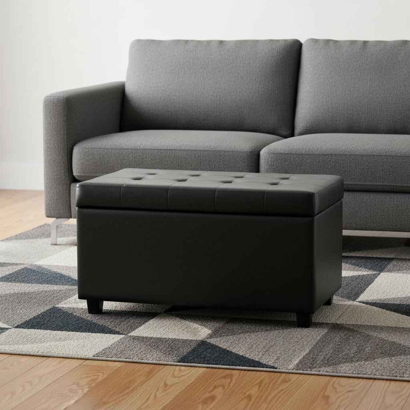 34" Dark Brown and Black Upholstery Storage Ottoman