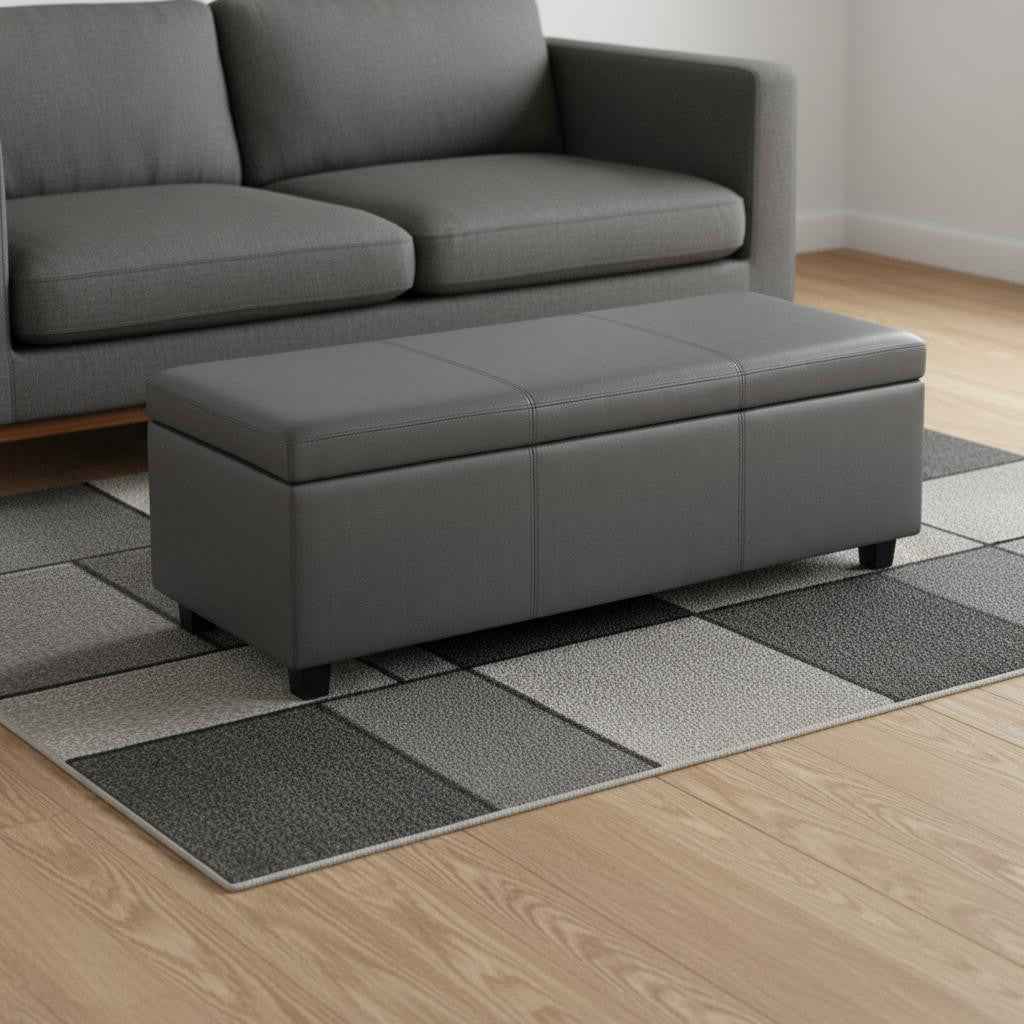 48" Dark Brown and Gray Upholstery Storage Ottoman