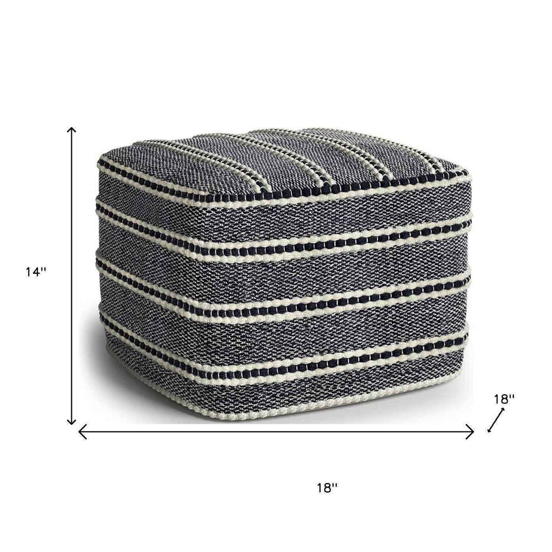 18" Blue Fabric Pouf Ottoman