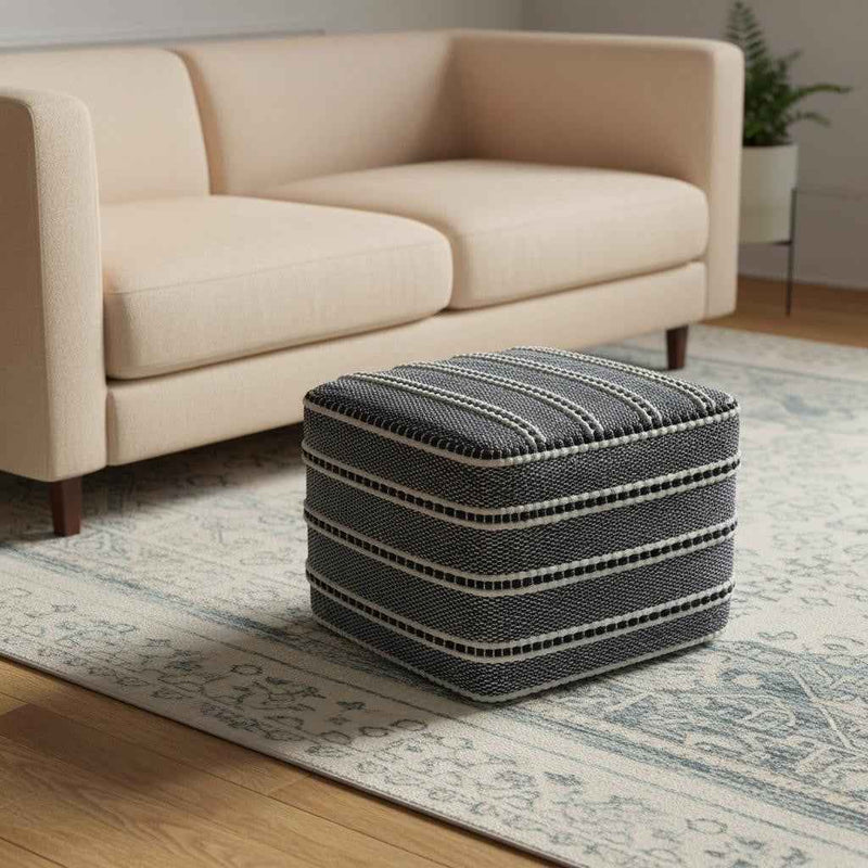 18" Blue Fabric Pouf Ottoman