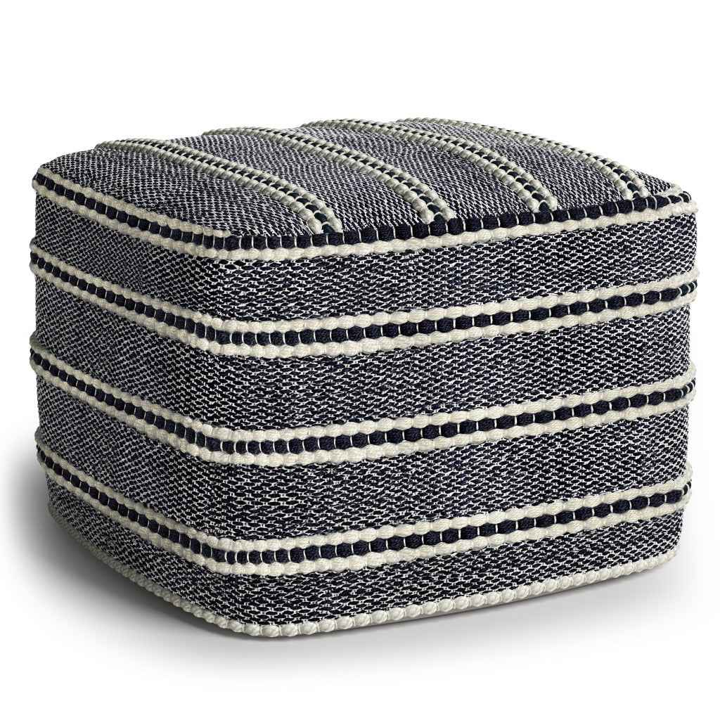 18" Blue Fabric Pouf Ottoman