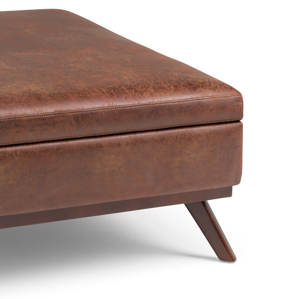 36" Brown Leather Cocktail Ottoman With Storage