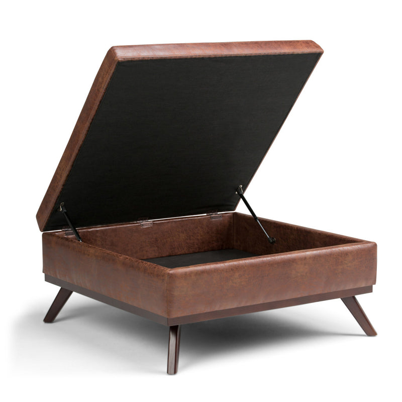 36" Brown Leather Cocktail Ottoman With Storage