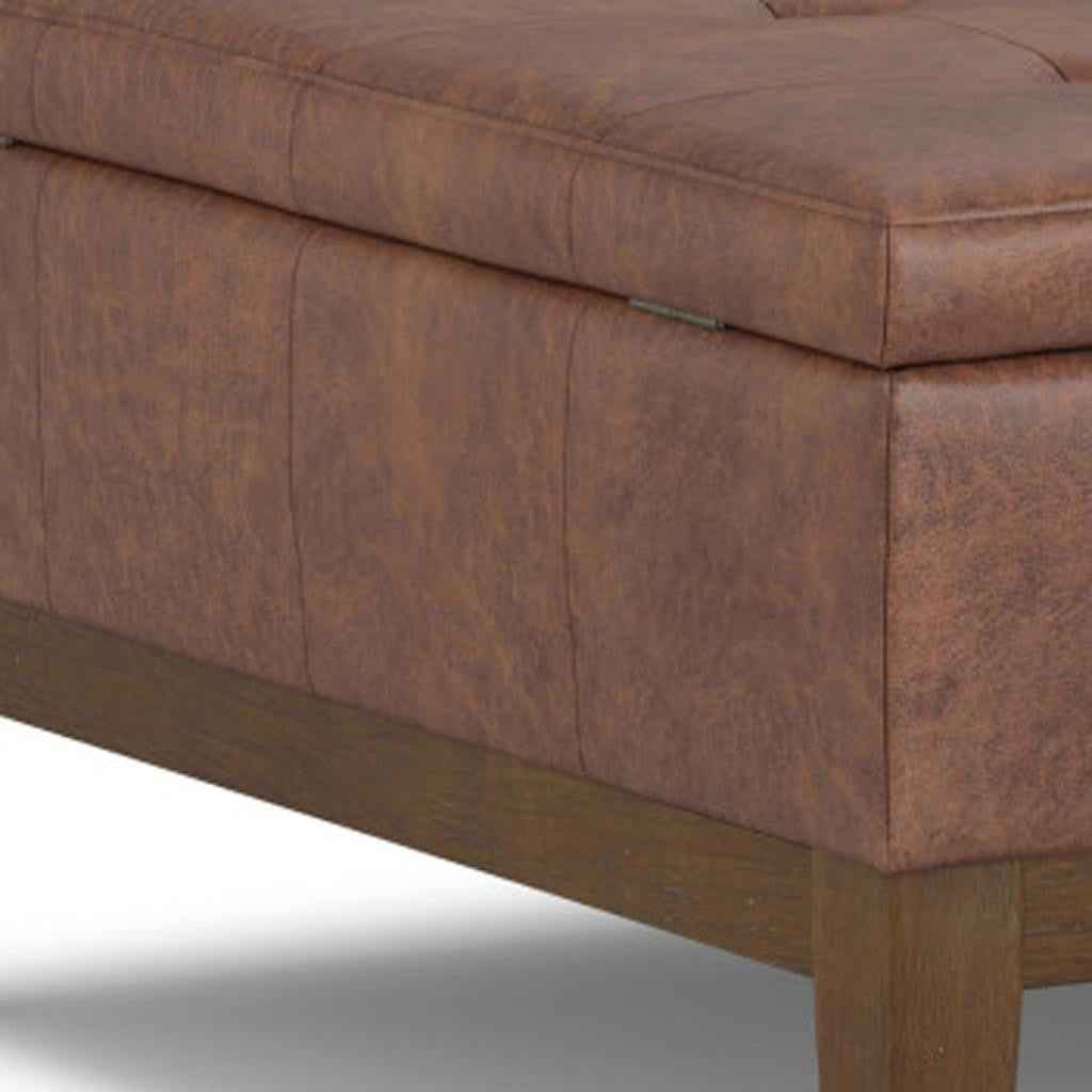 36" Walnut and Brown Upholstery Storage Ottoman