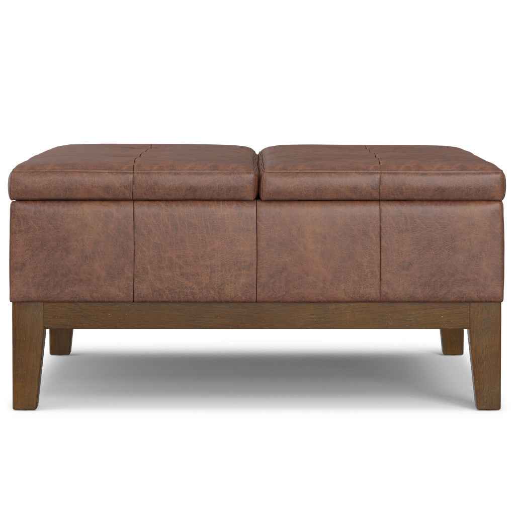 36" Walnut and Brown Upholstery Storage Ottoman