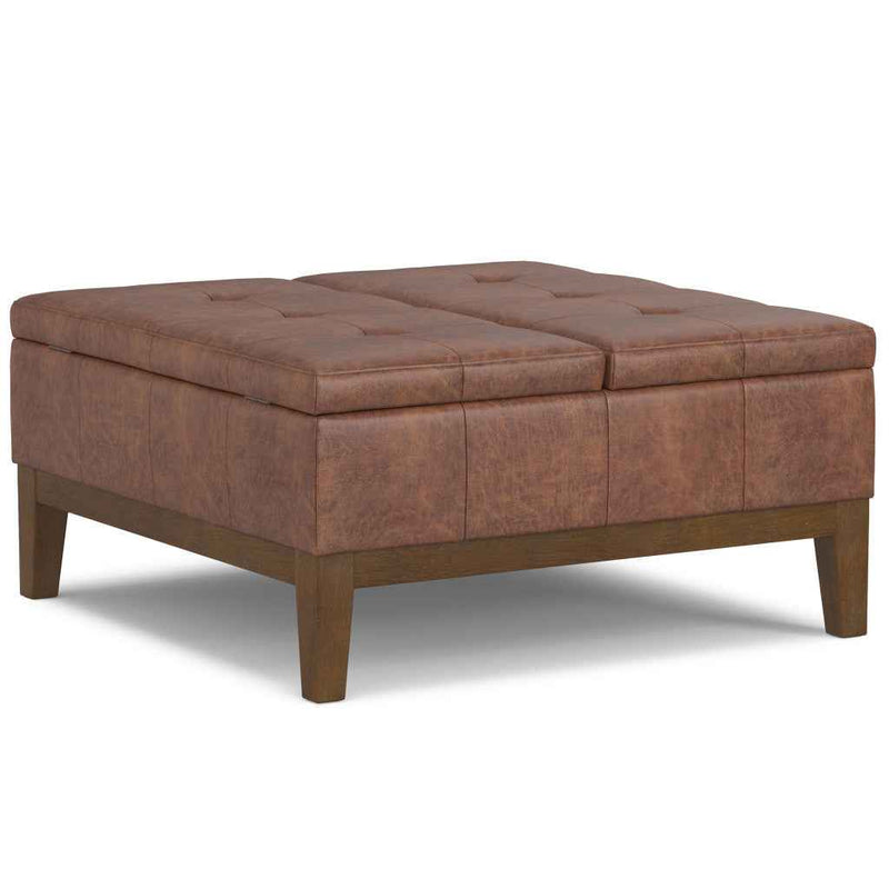 36" Walnut and Brown Upholstery Storage Ottoman