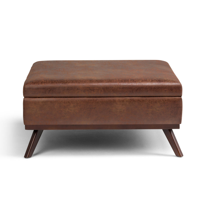 36" Brown Leather Cocktail Ottoman With Storage