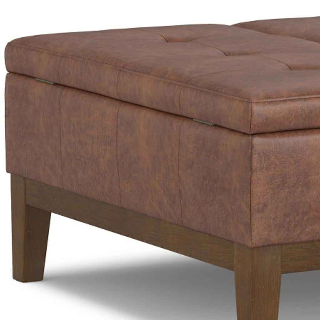 36" Walnut and Brown Upholstery Storage Ottoman