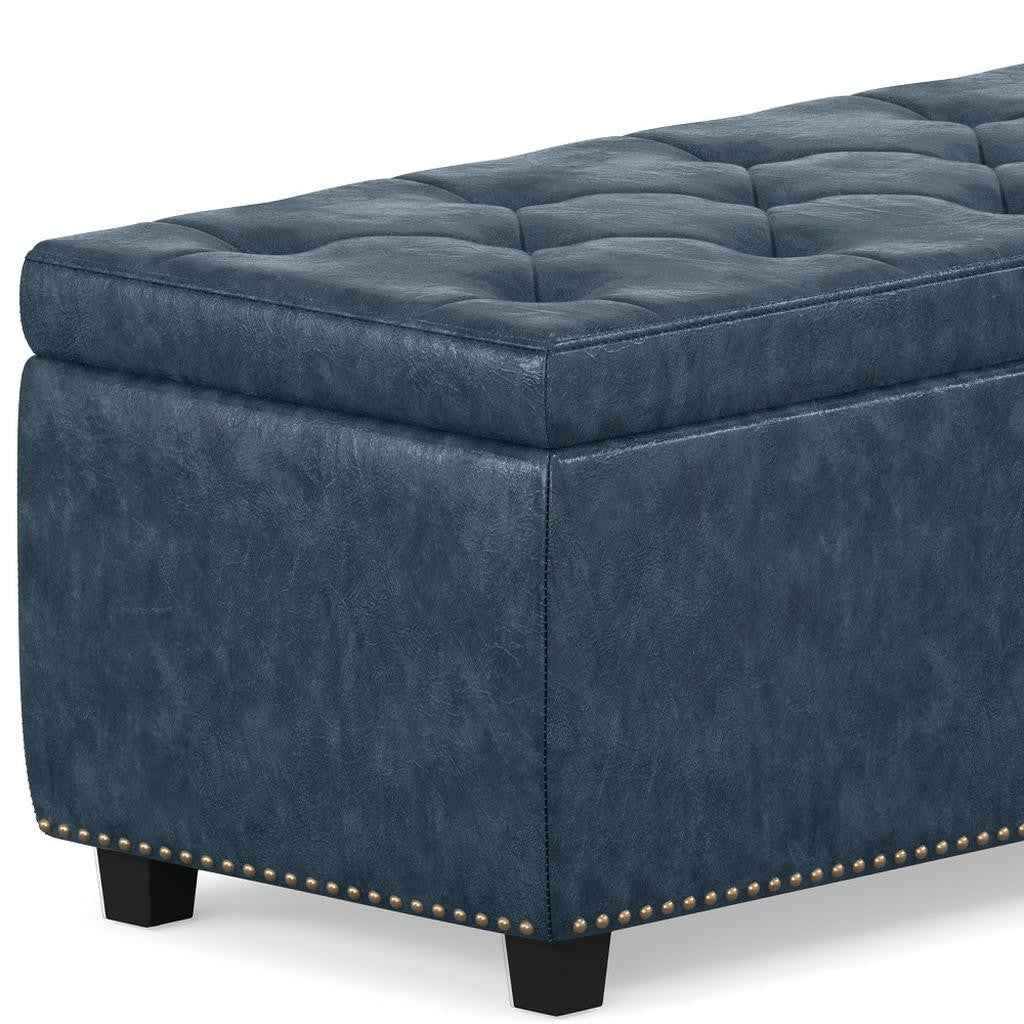 48" Dark Brown and Denim Blue Upholstery Storage Ottoman