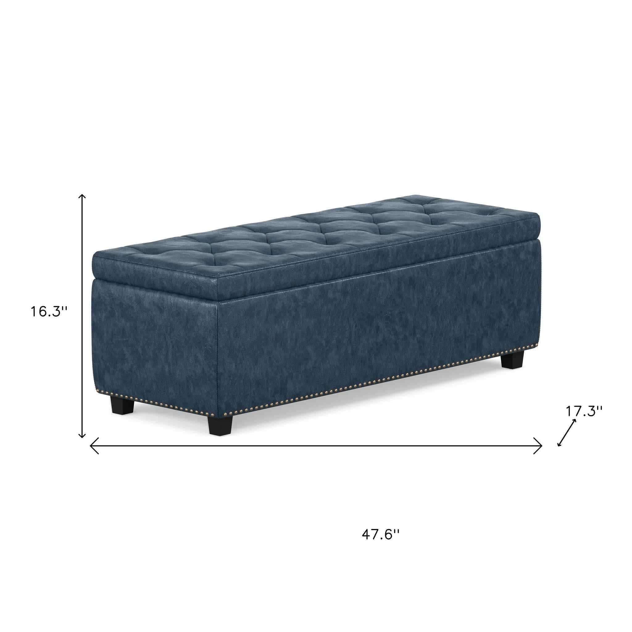 48" Dark Brown and Denim Blue Upholstery Storage Ottoman