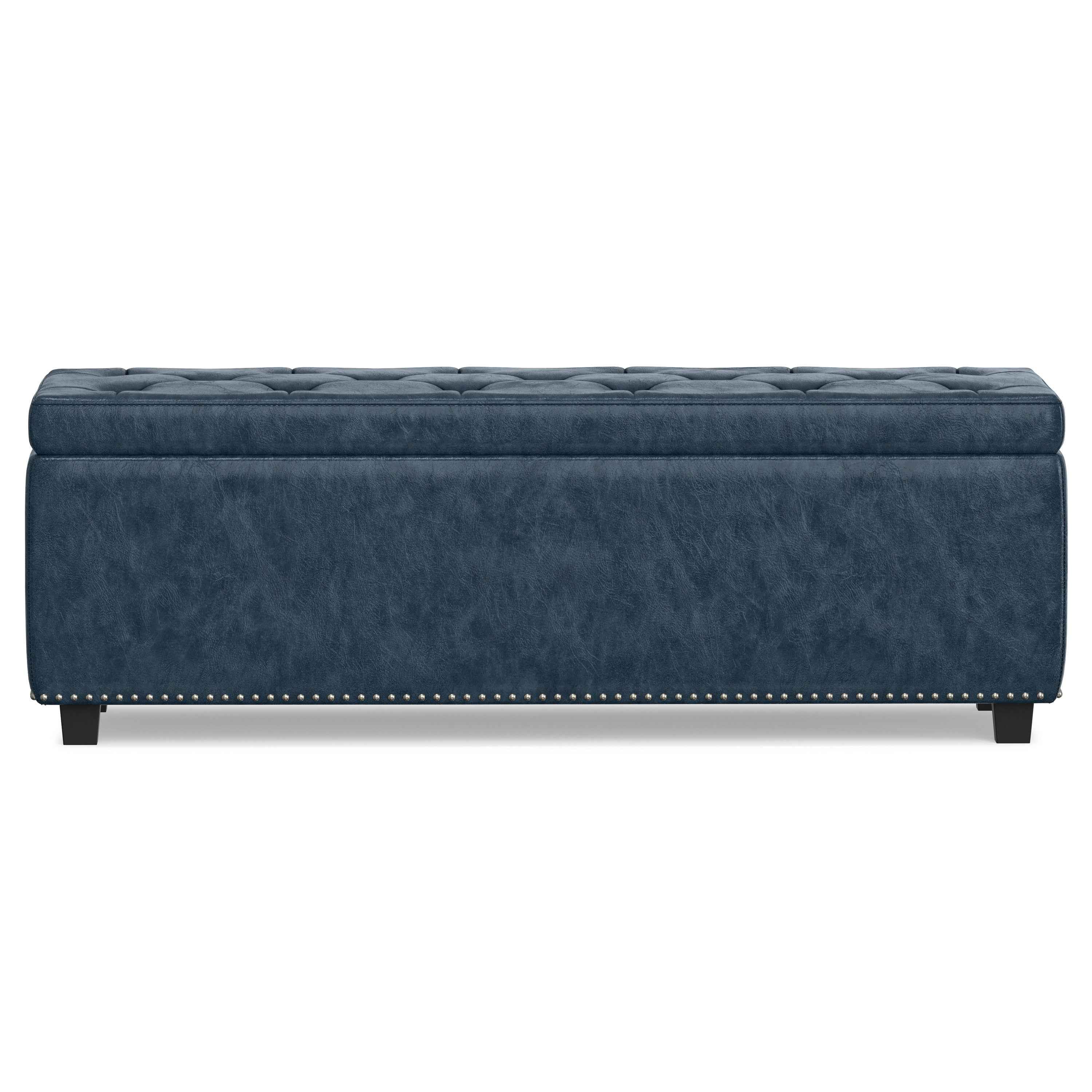 48" Dark Brown and Denim Blue Upholstery Storage Ottoman