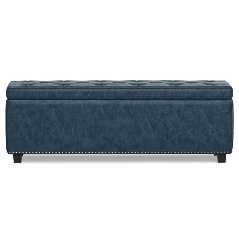 48" Dark Brown and Denim Blue Upholstery Storage Ottoman