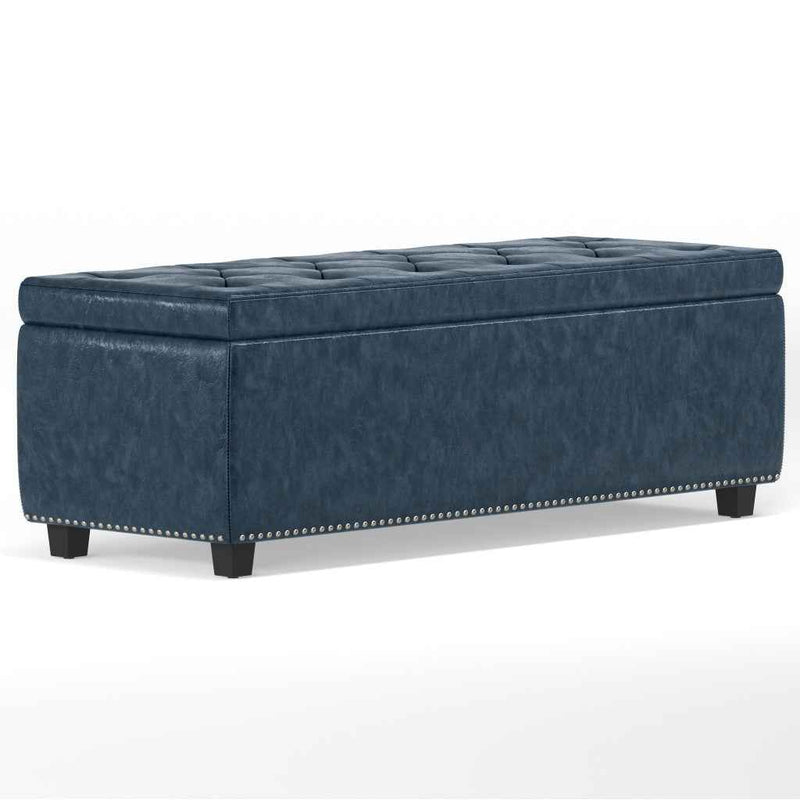 48" Dark Brown and Denim Blue Upholstery Storage Ottoman