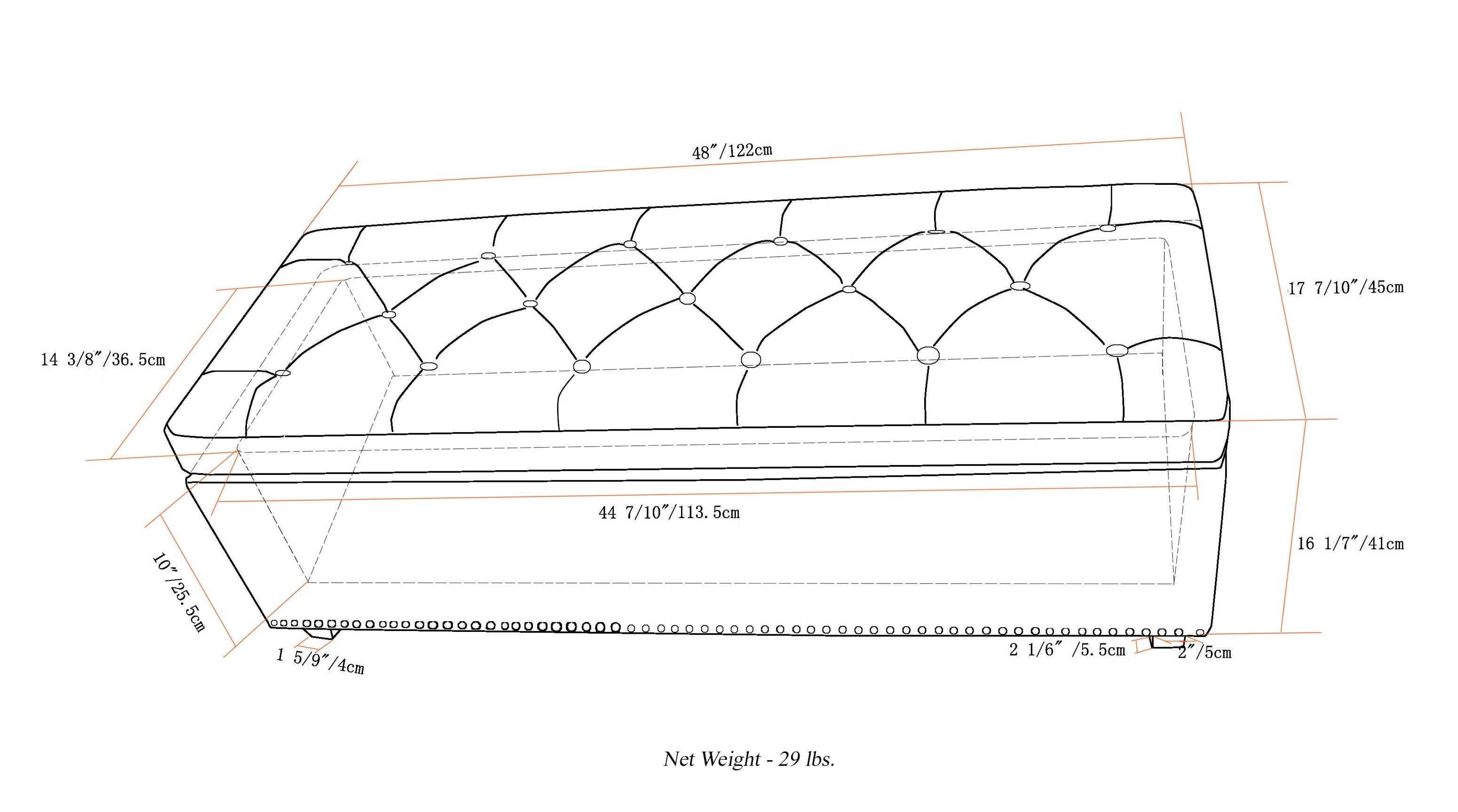 48" Dark Brown and Denim Blue Upholstery Storage Ottoman