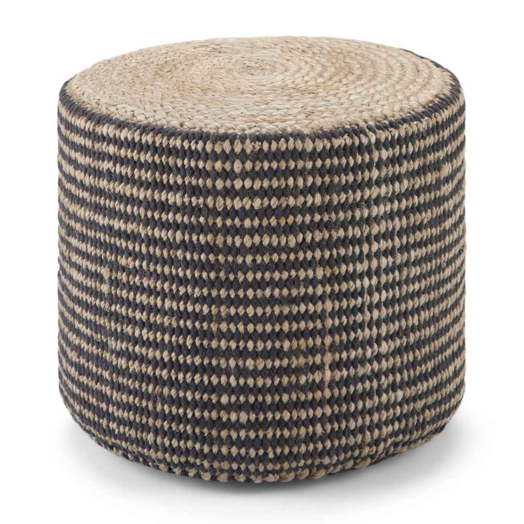 18" Brown Jute Round Pouf Ottoman