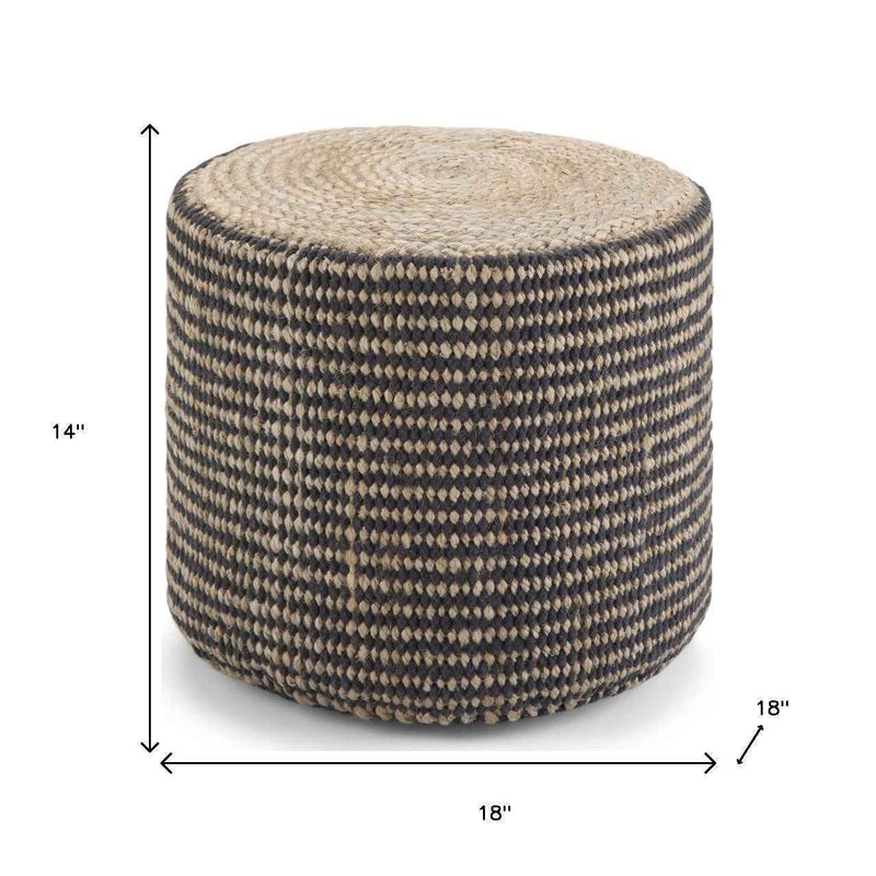 18" Brown Jute Round Pouf Ottoman