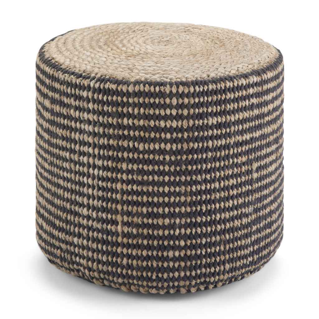 18" Brown Jute Round Pouf Ottoman