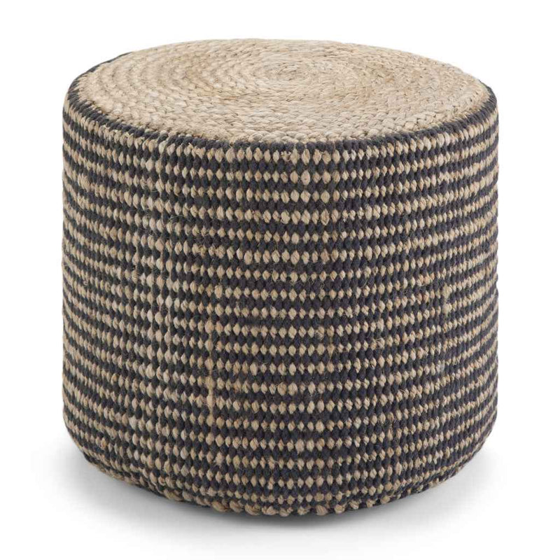 18" Brown Jute Round Pouf Ottoman