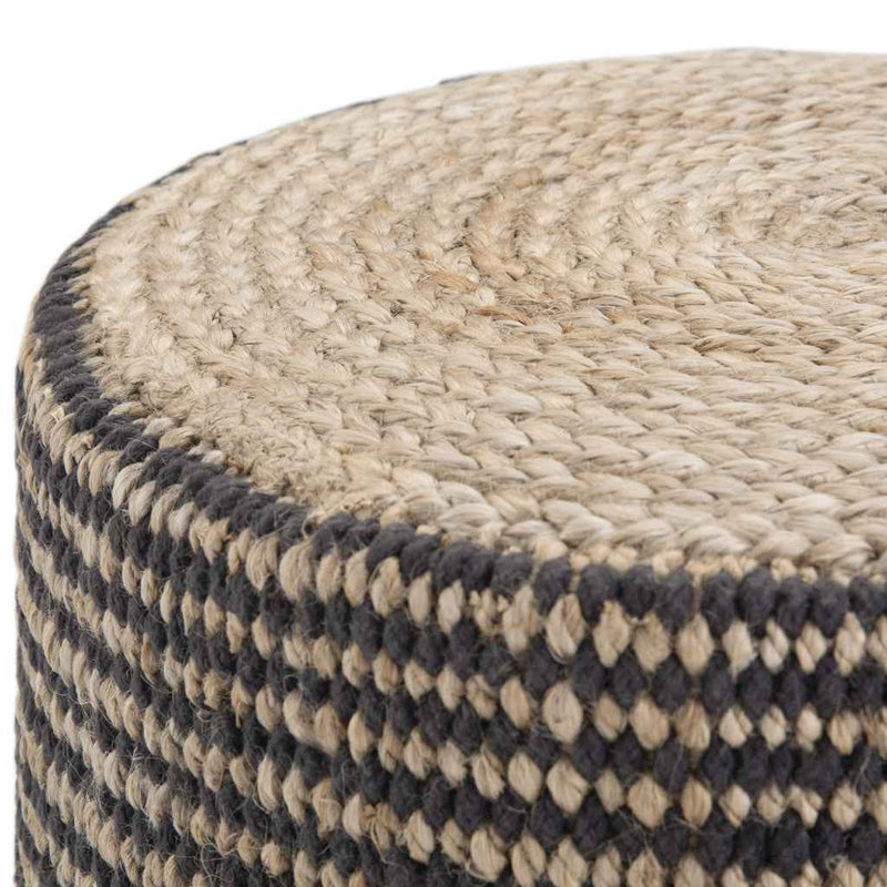18" Brown Jute Round Pouf Ottoman