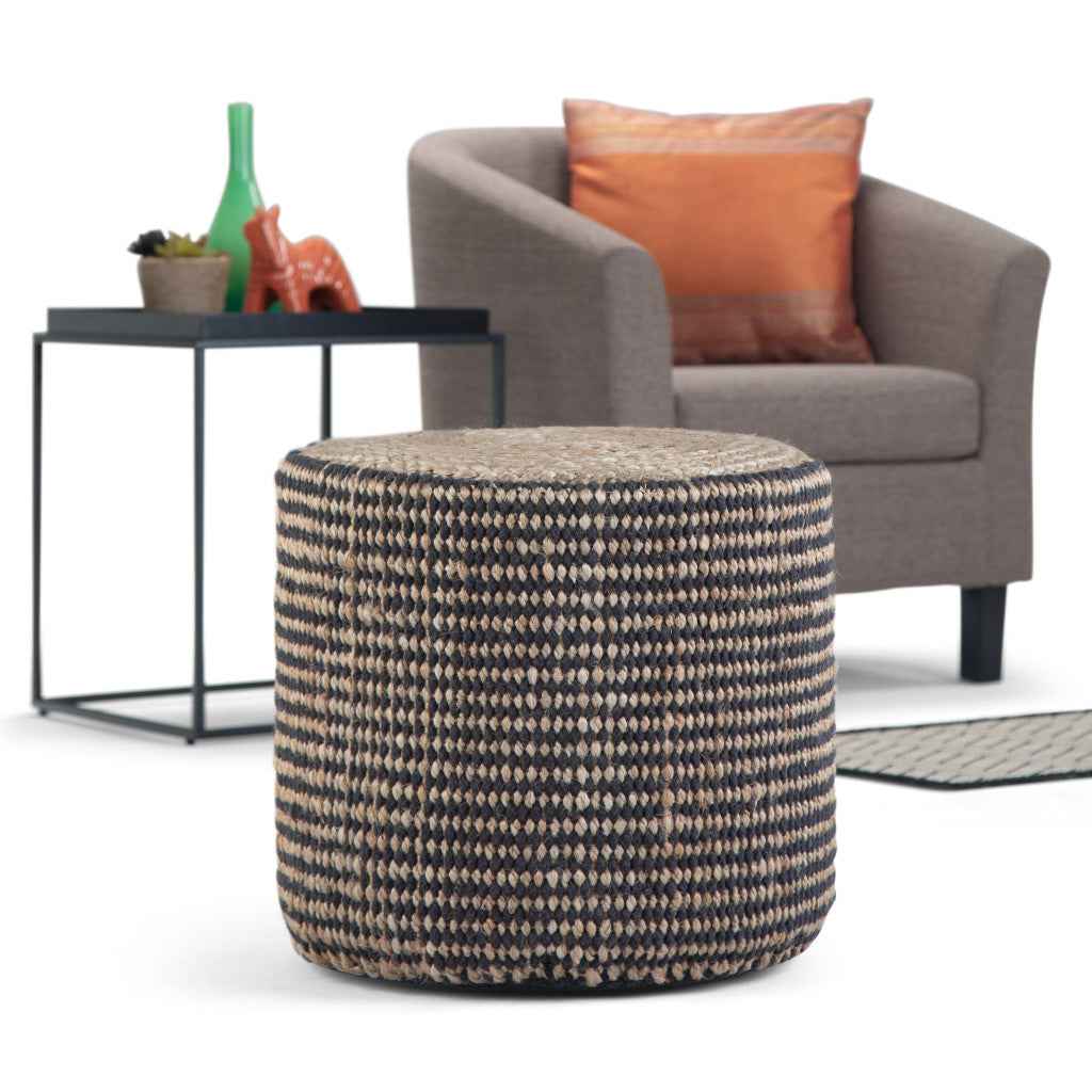 18" Brown Jute Round Pouf Ottoman