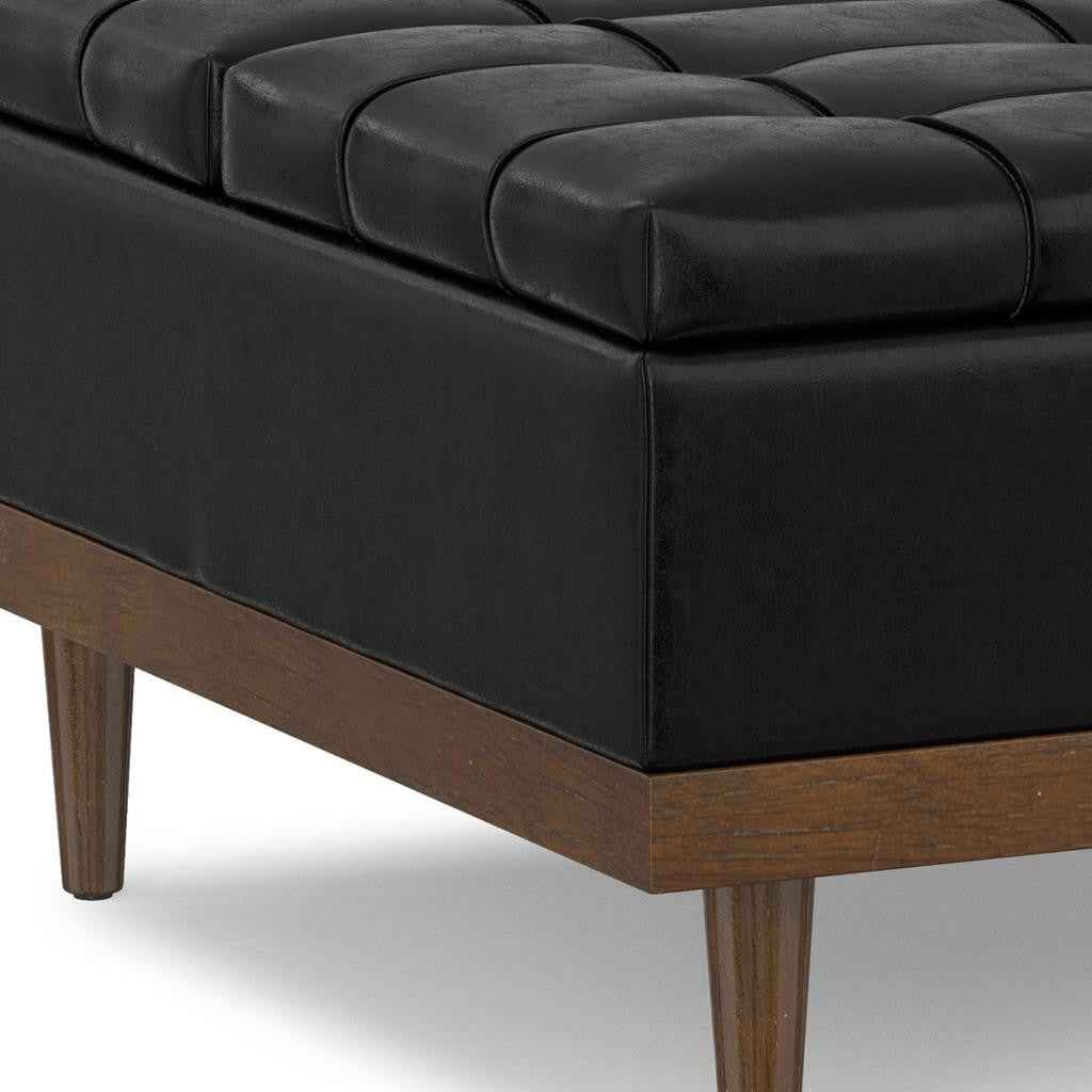 36" Walnut and Black Upholstery Storage Ottoman