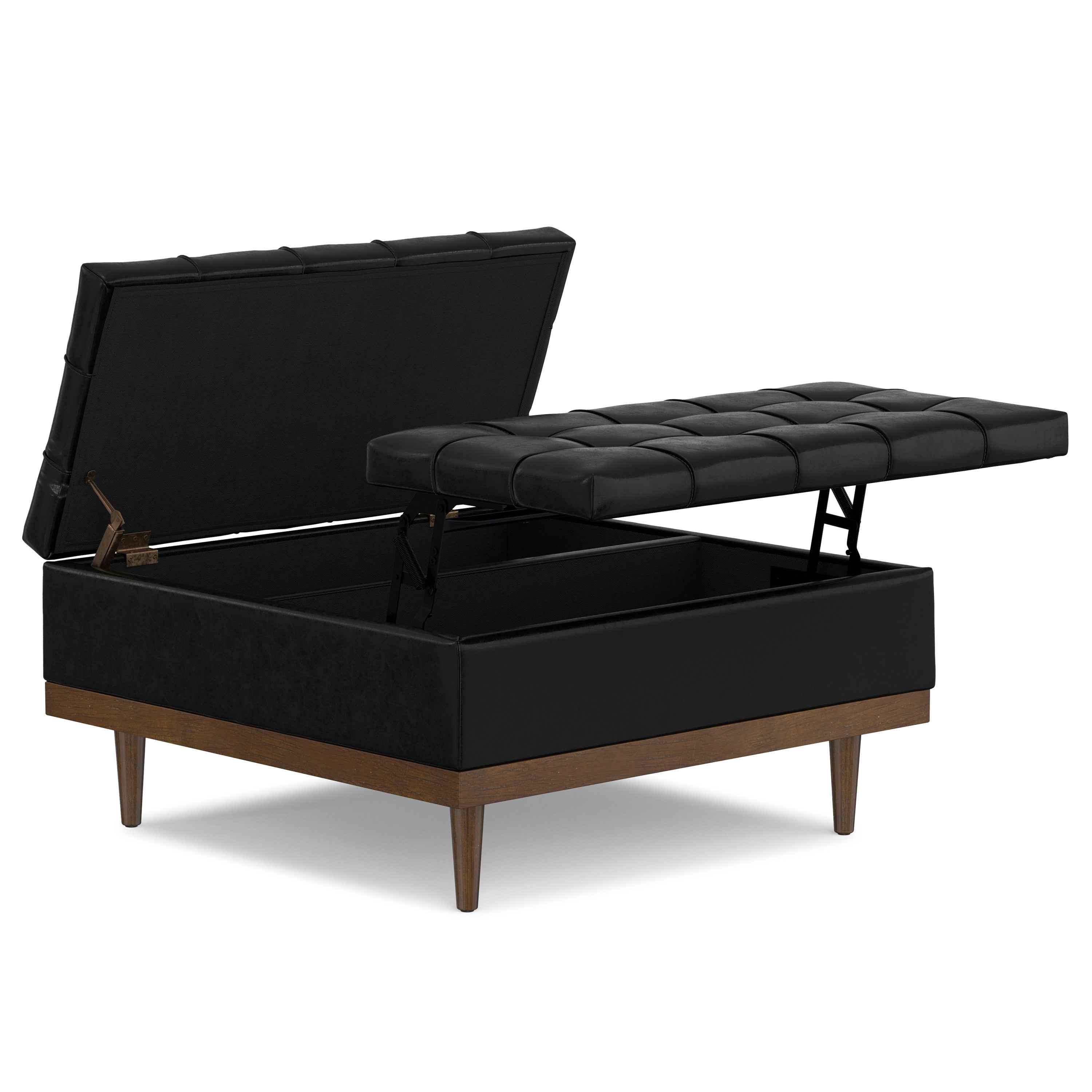 36" Walnut and Black Upholstery Storage Ottoman