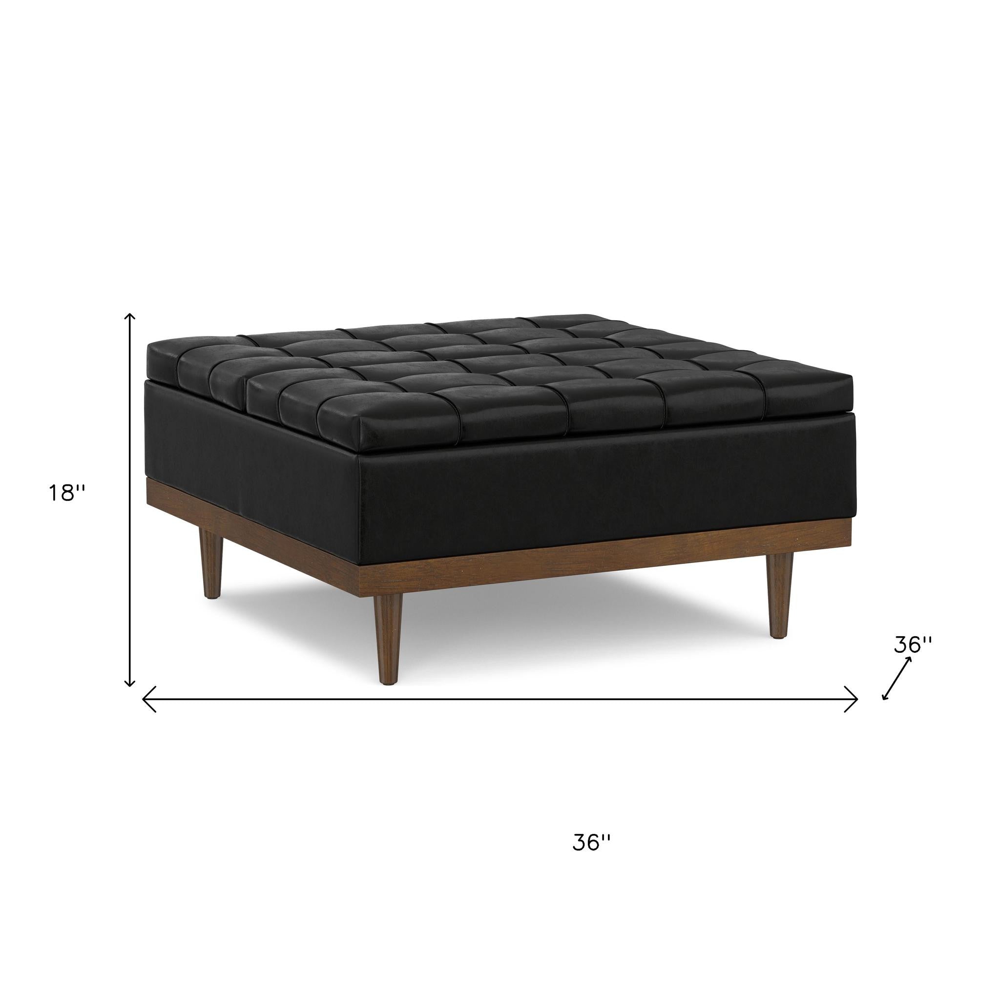 36" Walnut and Black Upholstery Storage Ottoman - GreatEagleInc