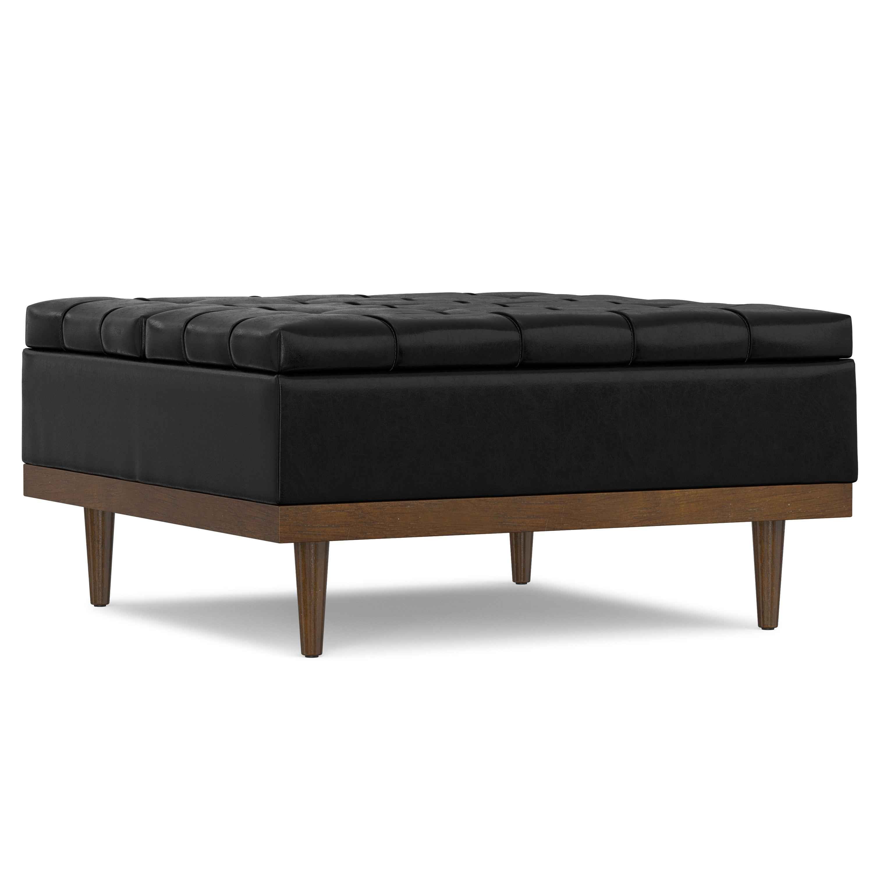 36" Walnut and Black Upholstery Storage Ottoman
