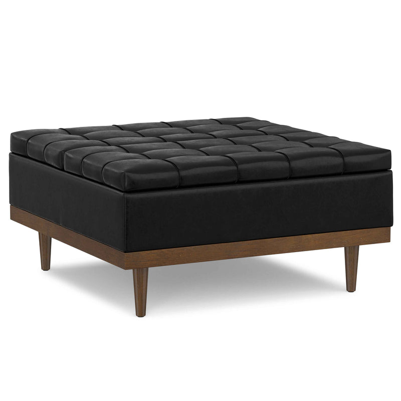 36" Walnut and Black Upholstery Storage Ottoman