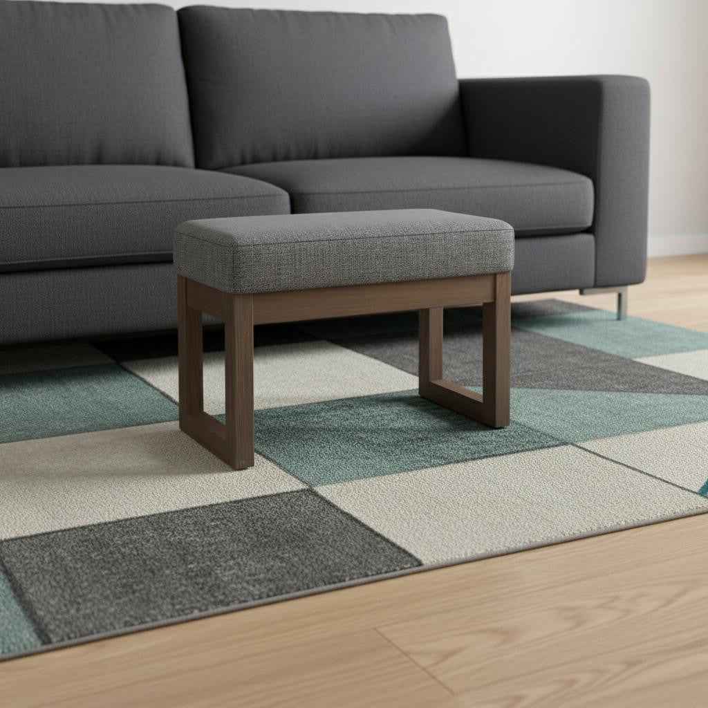 27" Gray and Brown Fabric Footstool