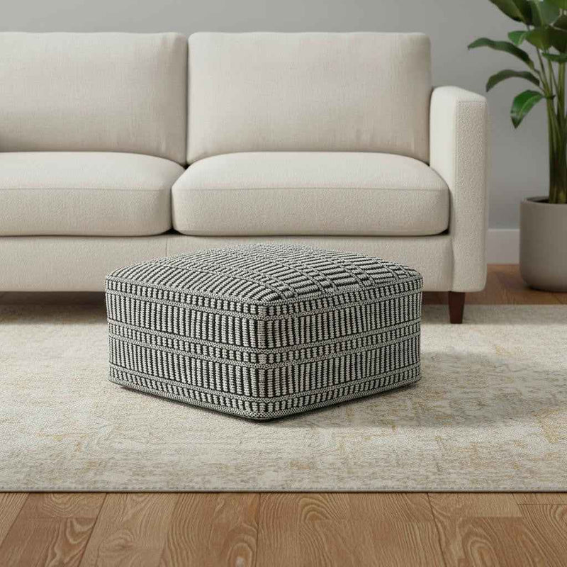20" Black Fabric Pouf Ottoman