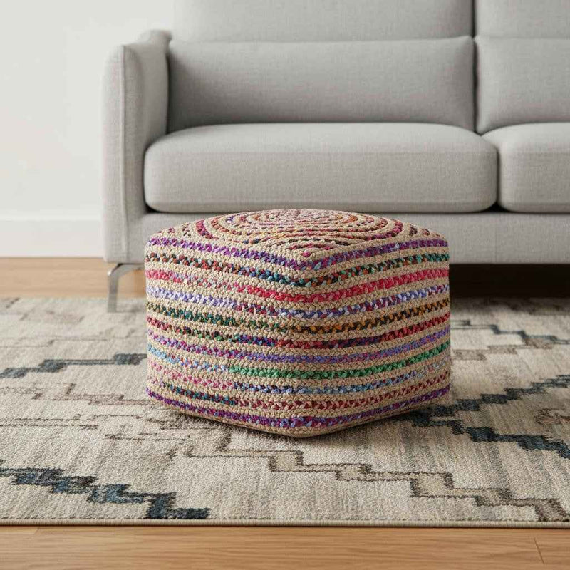 20" Blue Jute Pouf Ottoman