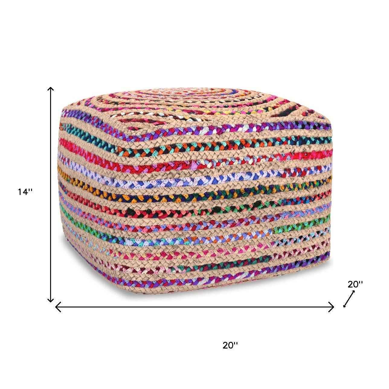 20" Blue Jute Pouf Ottoman