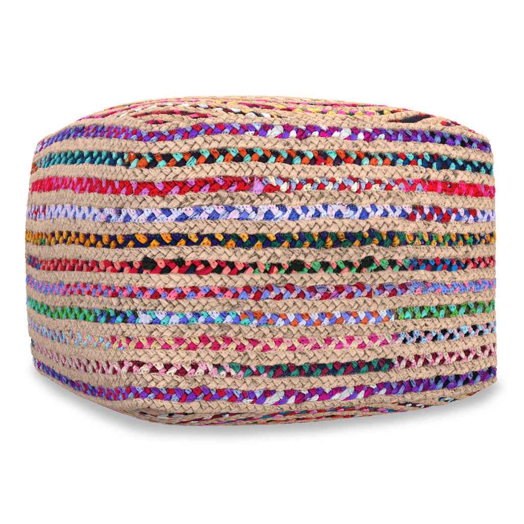 20" Blue Jute Pouf Ottoman