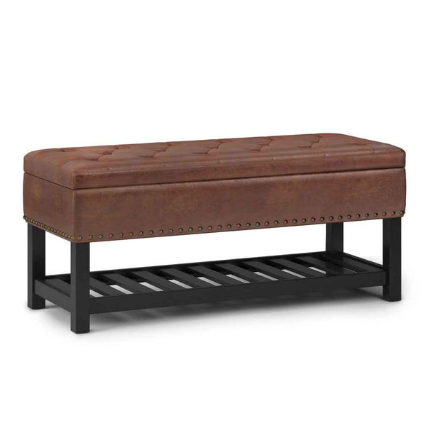 44" Brown and Espresso Leather Ottoman With Storage Default Title