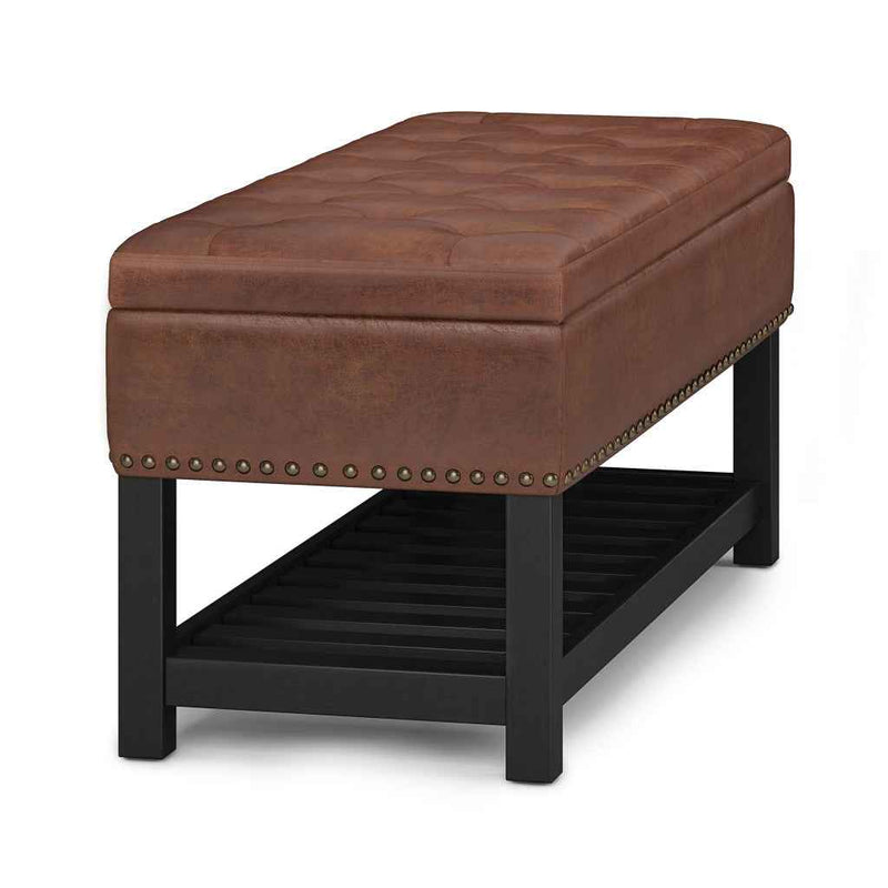 44" Brown and Espresso Leather Ottoman With Storage