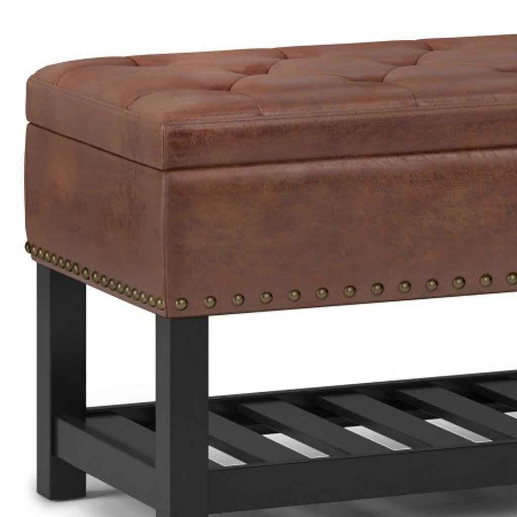 44" Brown and Espresso Leather Ottoman With Storage