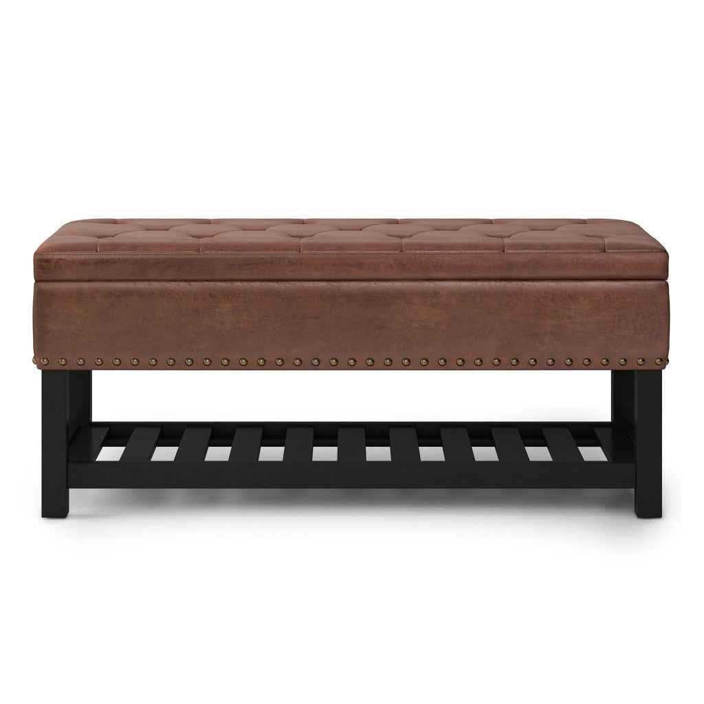 44" Brown and Espresso Leather Ottoman With Storage