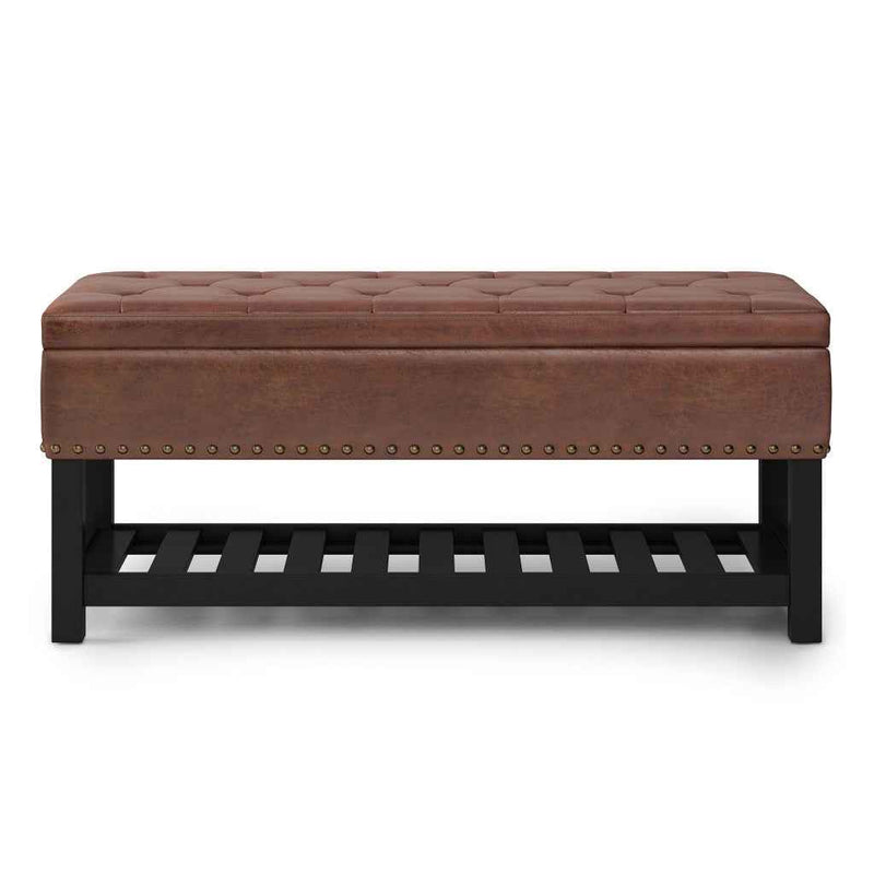 44" Brown and Espresso Leather Ottoman With Storage