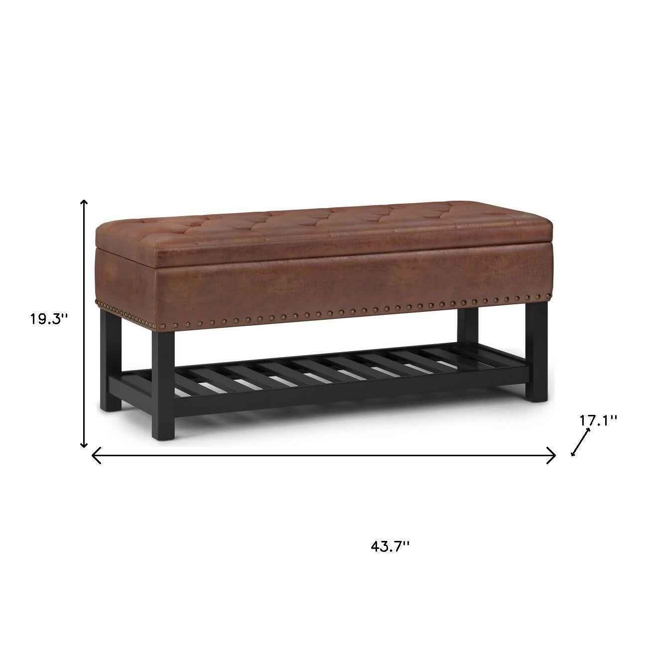 44" Brown and Espresso Leather Ottoman With Storage