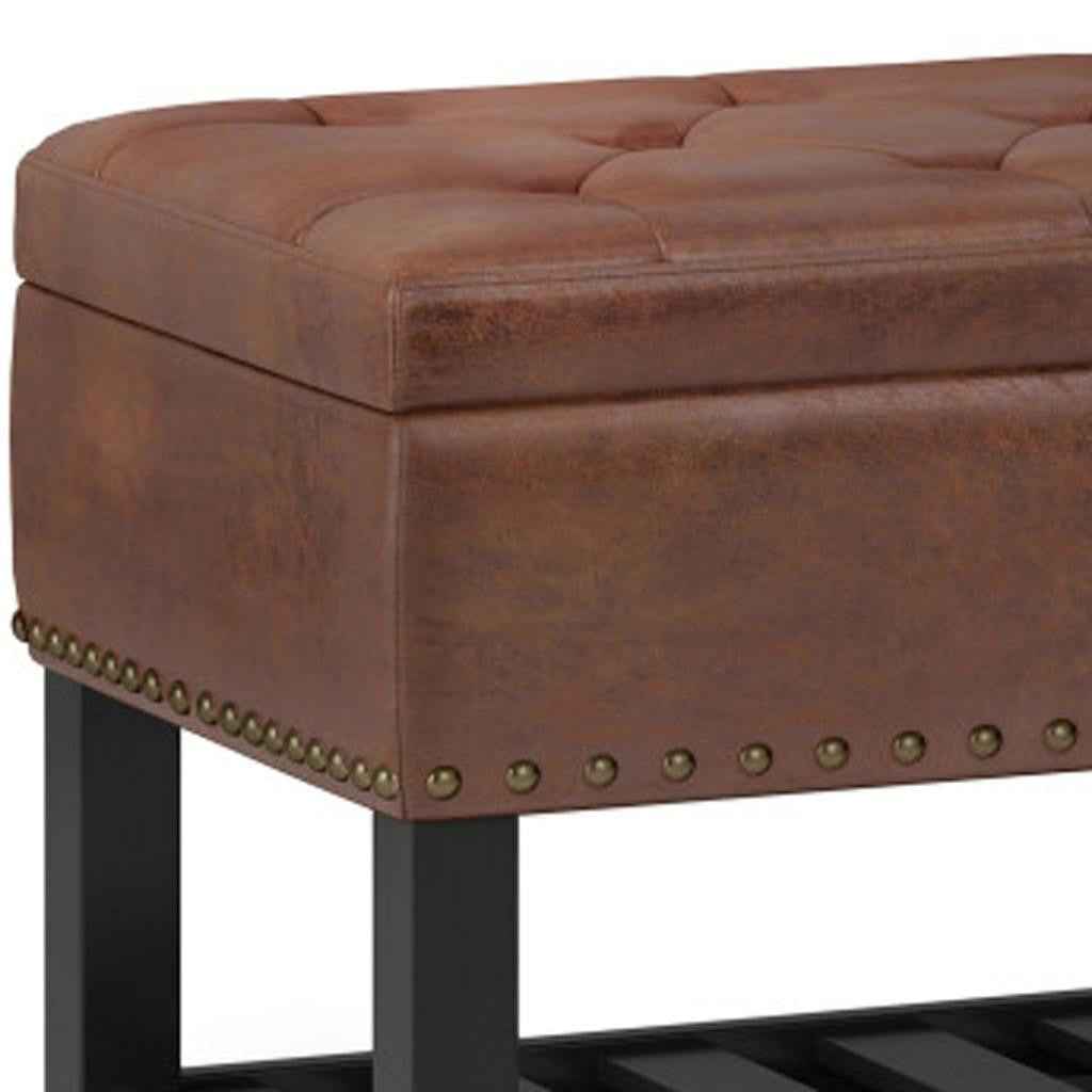44" Brown and Espresso Leather Ottoman With Storage